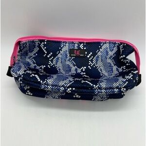 TAYLOR GRAY SARAH LARGE CARRYALL COSMETICS BAG BLUE SNAKESKIN PATTERN NWT